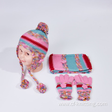 Three piece set knitted beanie scarf and gloves set for kids